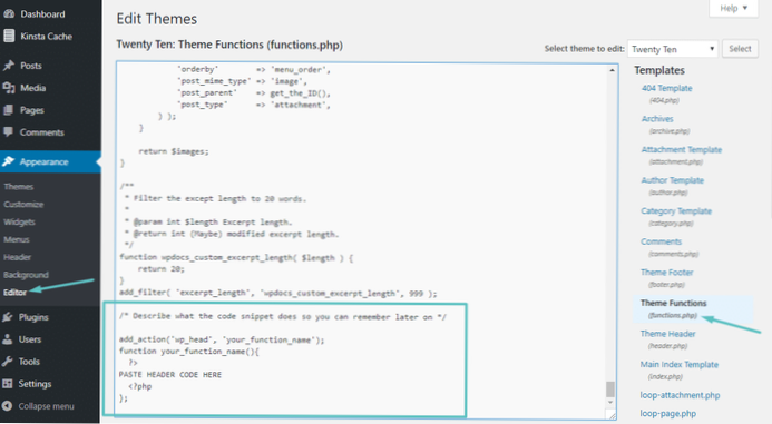 Add PHP code to header section from plugin