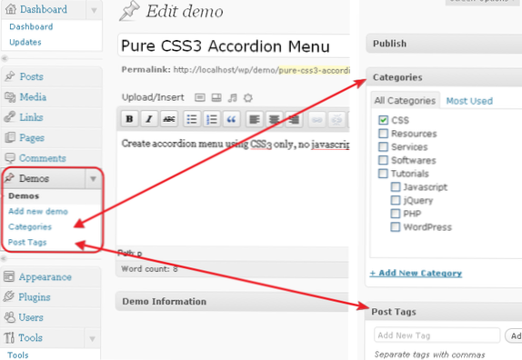 assign array of category to custom post type