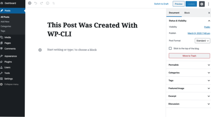Can I use wp-cli to create posts with a custom post types?