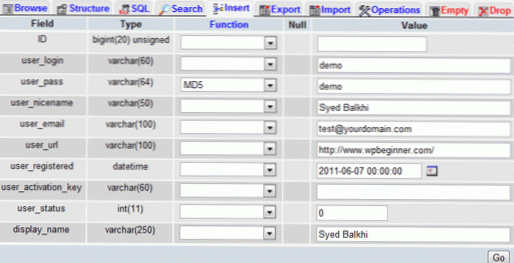 ændre wp-brugerstatus fra wp_users-tabellen