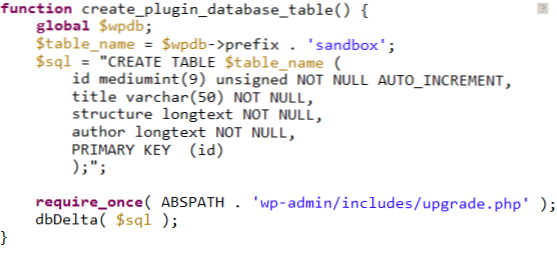 Create table in database when activating plugin