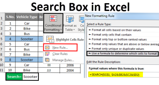 create to search column