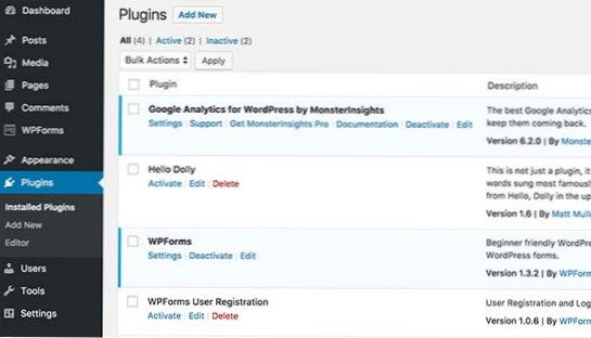 deactivating an active plugin using if page