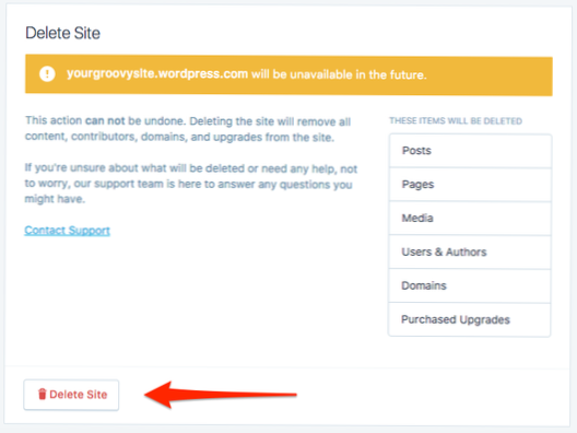 Deleting my old Wordpress site. - issues