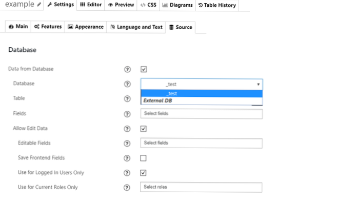 Afficher les données dans une table à partir d'une base de données externe dans WP à l'aide de codes courts