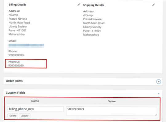 Anzeige des benutzerdefinierten Eingabewerts auf der Seite mit den Bestelldetails des Kunden (Mein Konto) in Woocommerce