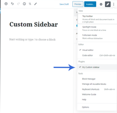 Gutenberg  barre latérale pour un type de publication spécifique