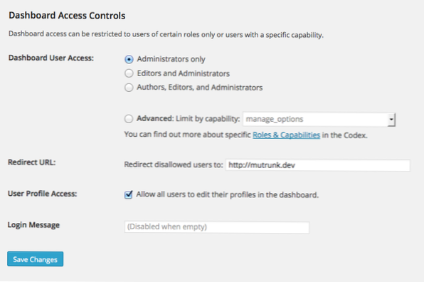 Hvordan kan jeg deaktivere adgang til plugin-indstillinger i wp admin for andre roller