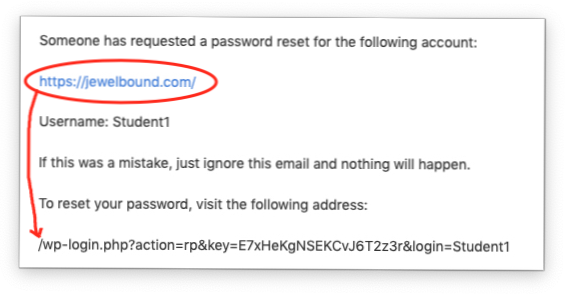 Come posso modificare il testo dell'e-mail di ripristino (perso) della password predefinita??
