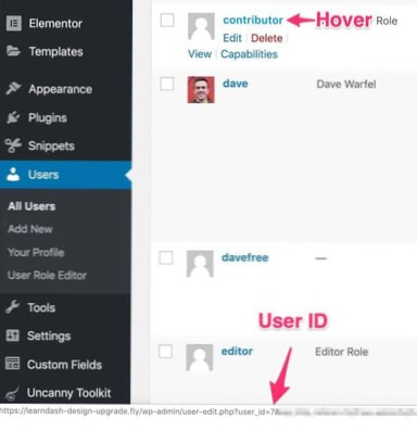 Hvordan får jeg bruger-id'et til den bruger, der blev opdateret i WordPress?