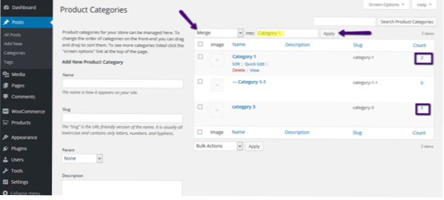 Comment fusionner les catégories WooCommerce avec le même nom?