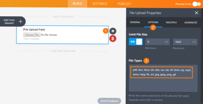 How to change allowed attachment files extensions