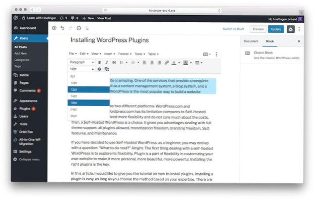 So ändern Sie die Textgröße des Gutenberg-Editors