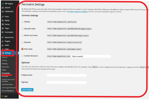Como alterar a estrutura de links da página inicial?