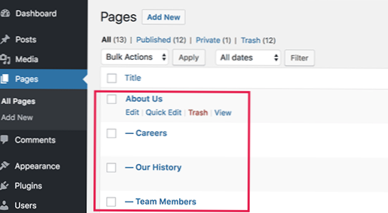 Sådan oprettes redigerbar menu med forælder og barn i wordpress?