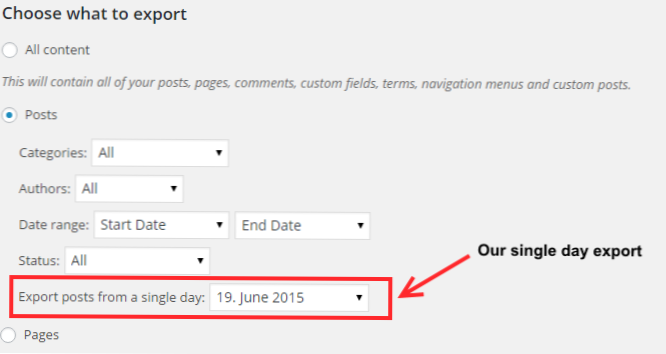 How to export current year posts from Wordpress?