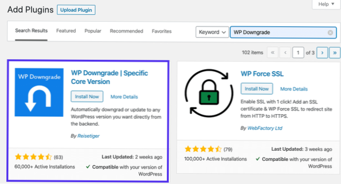 Comment restaurer la version Wordpress ou empêcher la migration de forcer la mise à jour?