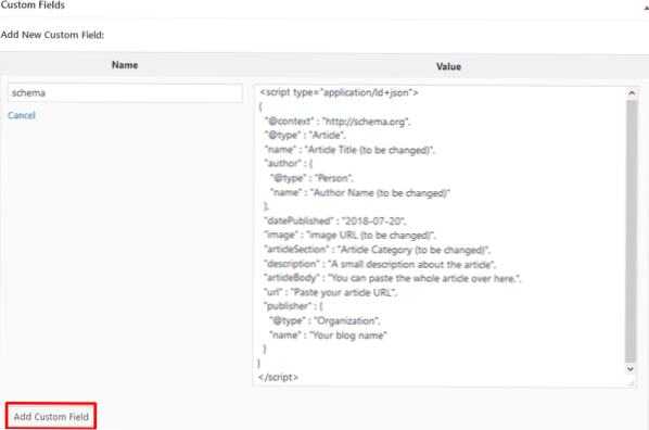 Insertion manuelle d'un balisage de schéma (JSON-LD) avec des champs personnalisés ou de meilleures méthodes?