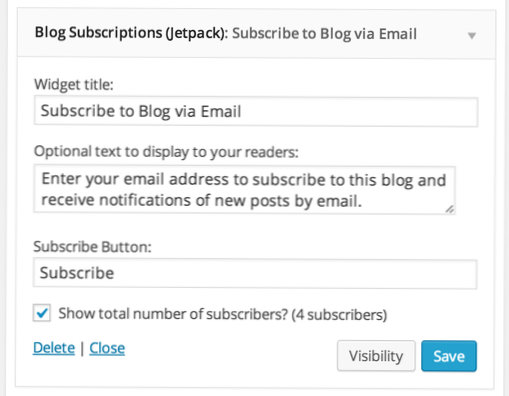 Il widget Abbonamento blog di Jetpack non aggiunge e-mail a