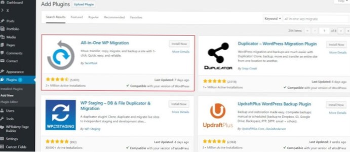 Migrace webu WP se 2 instalacemi WP