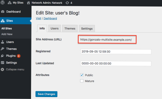 Multi-site  changez l'URL du site principal en HTTPS