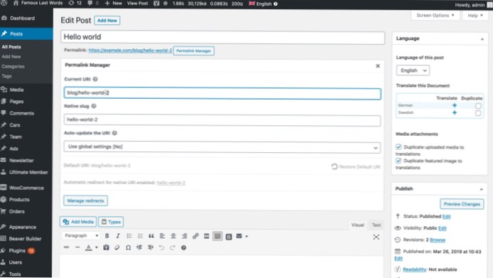 Redirecionamentos de alteração de link permanente por WordPress [duplicado]