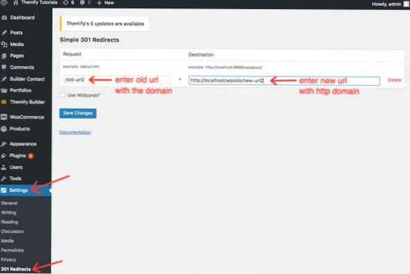 Omdirigere 301 av gamle nettadresser til wordpress-nettadresser