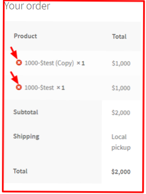Eliminarea produsului din pagina de verificare Woocommerce folosind Ajax