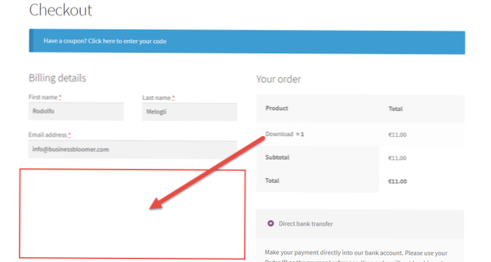 Send faktureringsoplysninger fra woocommerce-kassen til PayPal-kassen