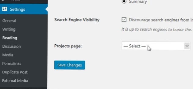 Set archive of custom post type like 'posts' page in reading settings is set