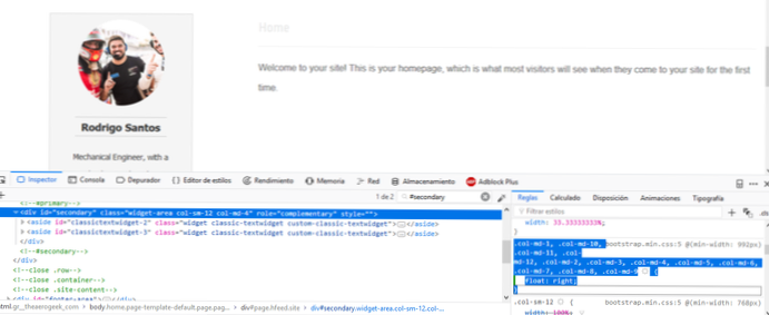 Barre latérale du mauvais côté de la page