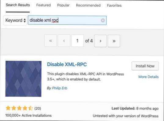 Ștergeți pur și simplu fișierul XMLRPC