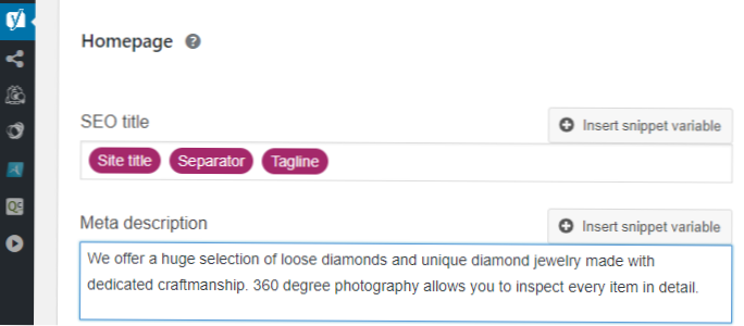 Pokouším se aktualizovat meta popis domovské stránky