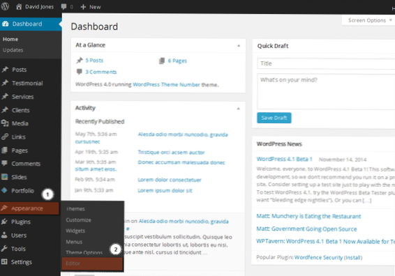 Impossible de changer le titre dans le tableau de bord WordPress
