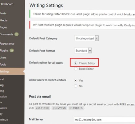 Gutenberg kann nicht mit dem Plugin Classic Editor deaktiviert oder Gutenberg deaktiviert werden
