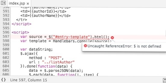 Ikke fanget ReferenceError jQuery er ikke defineret