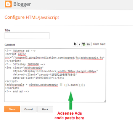 Kam najít HTML pro zveřejnění kódu AdSense