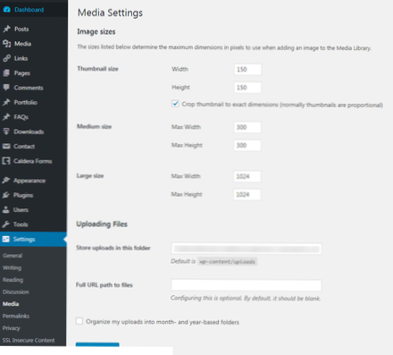 Proč se v nastavení médií ve WordPress nezobrazuje možnost „Uložit nahrané soubory do této složky“