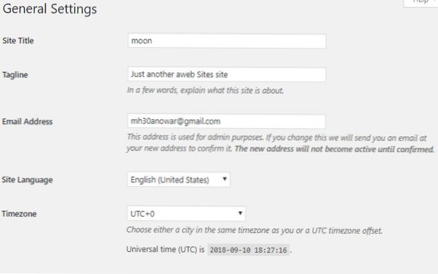 V obecném nastavení chybí možnost adresy URL Wordpressu