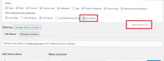 Wordpress přizpůsobení třídy nabídky chodítka