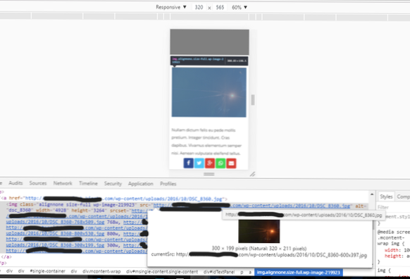 wordpress responsive image srcset nu funcționează