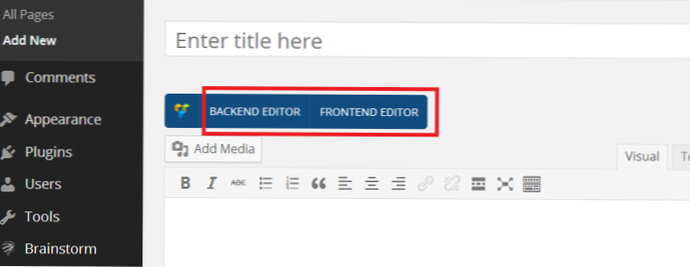 L'editor di backend del compositore visivo di Wordpress non viene visualizzato