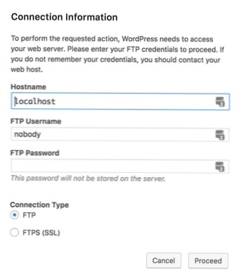 WP fragt nach FTP-Anmeldeinformationen mit XAMPP Localhost
