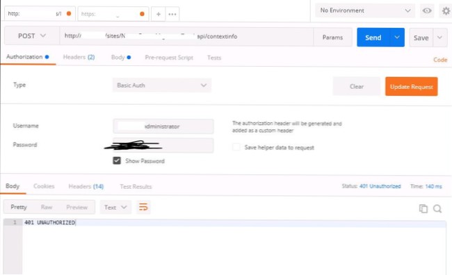 401 Error when trying to make a REST API call to site