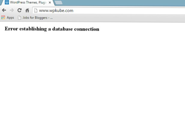 Capable d'utiliser toutes les pages d'administration, mais dans le frontend, il y a une Erreur lors de l'établissement d'une connexion à la base de données - Erreur