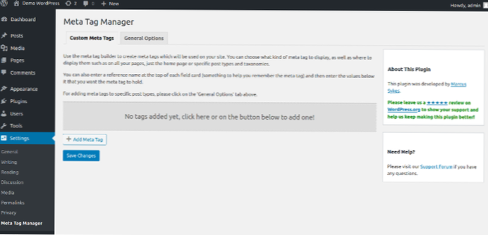 Tilføje <meta> tags til <head> sektion via funktioner.php