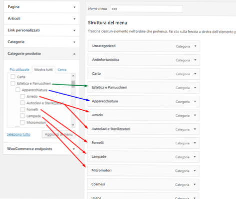 Ajouter des catégories de produits au menu Wordpress sans perdre la hiérarchie