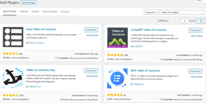 Automatic Table of contents with categories and posts