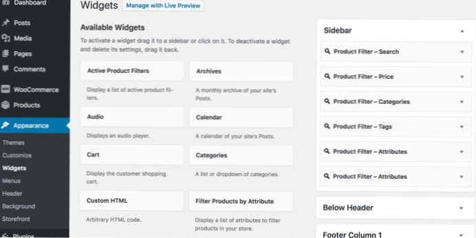 Impossible de supprimer la barre latérale woocommerce