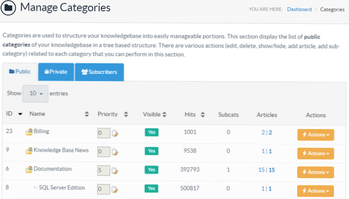Gestionar categorías